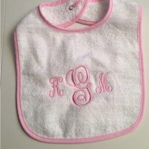 New! Custom Embroidered Pink and White Baby Bib made to order